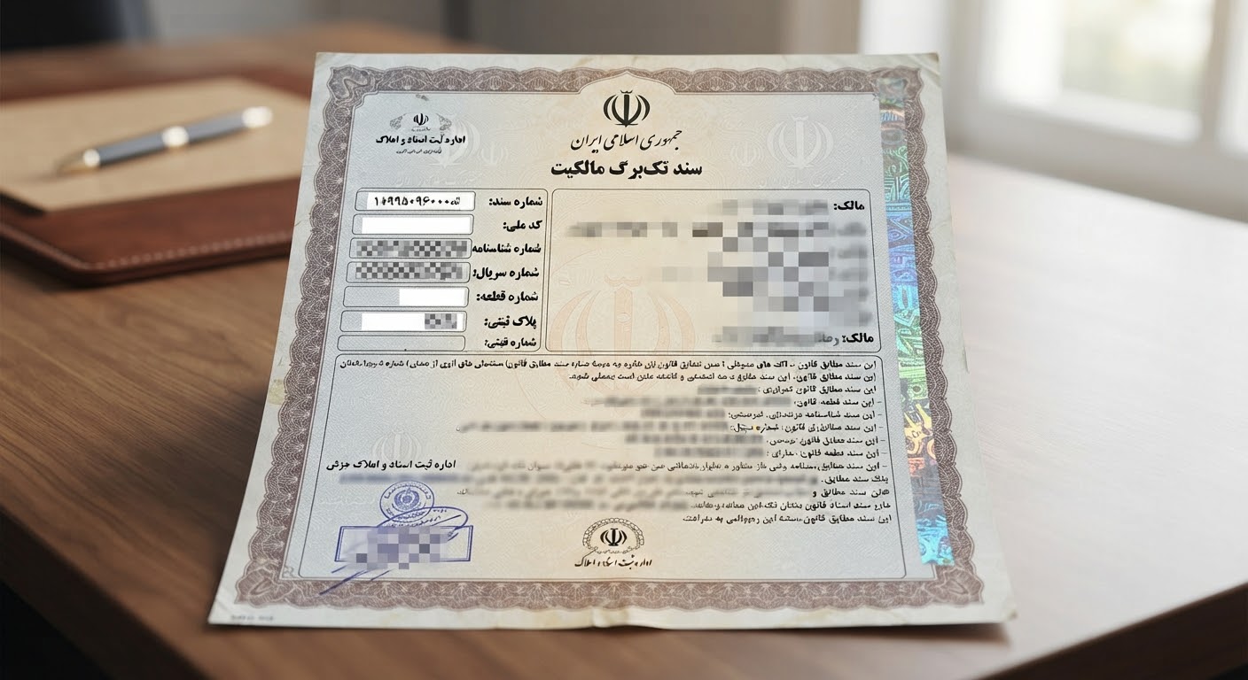 نمونه سند تکبرگ با پلاک و مختصات ملک
